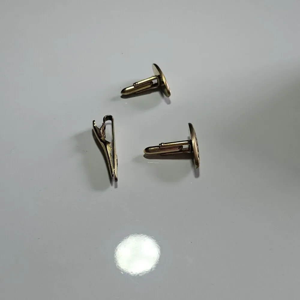 Swank Vintage Gold Tone Wheat Cufflinks And Tie Clip IOB